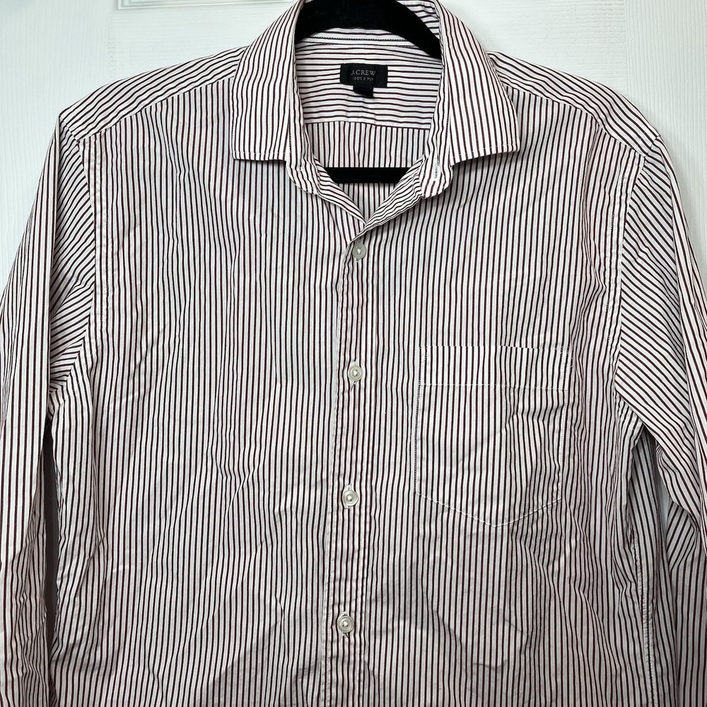 J Crew Mens Medium Ludlow Button Up Shirt Burgundy Stripe 120s 2 Ply Cotton